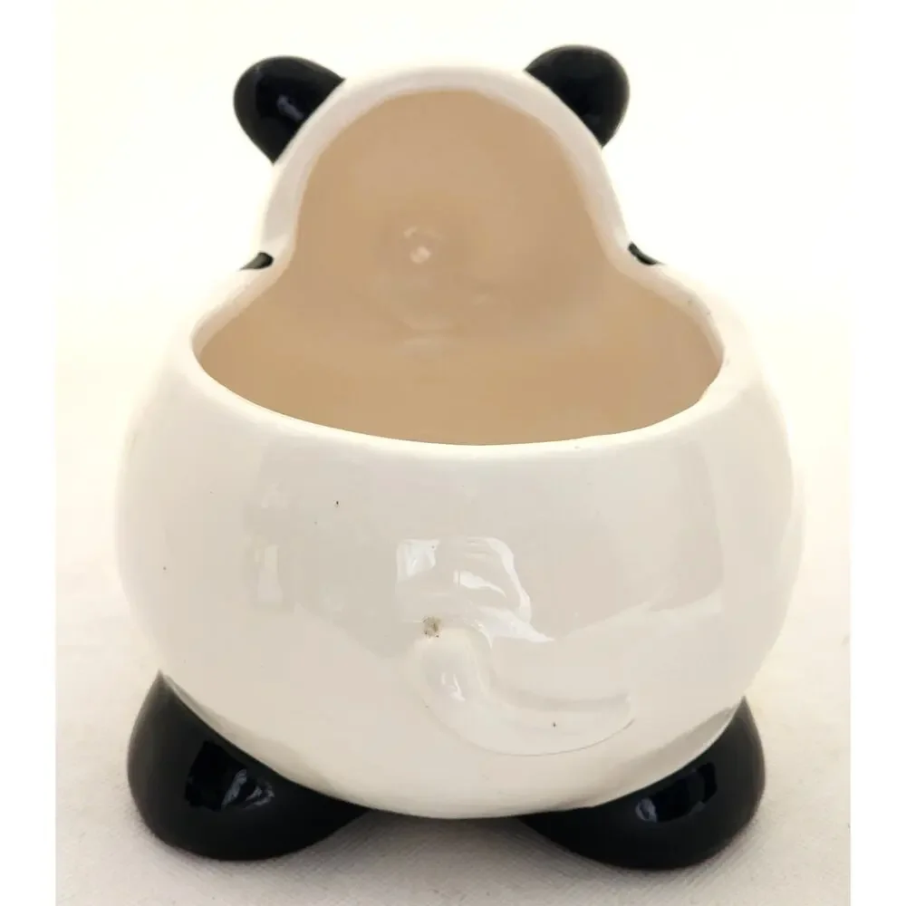 Vintage Cute Panda Ceramic Planter Pot Black White 8